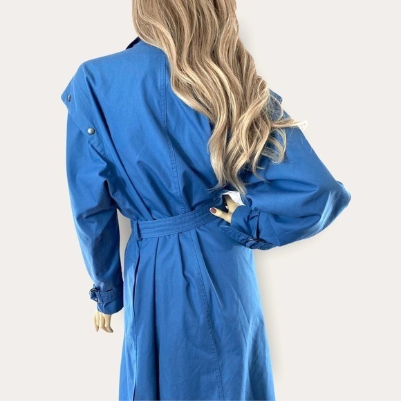 80s Vintage Trench Coat Size L Blue - Picture 9 of 10